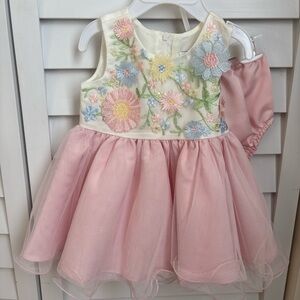 Floral Embroidered Pink Dress with bottoms